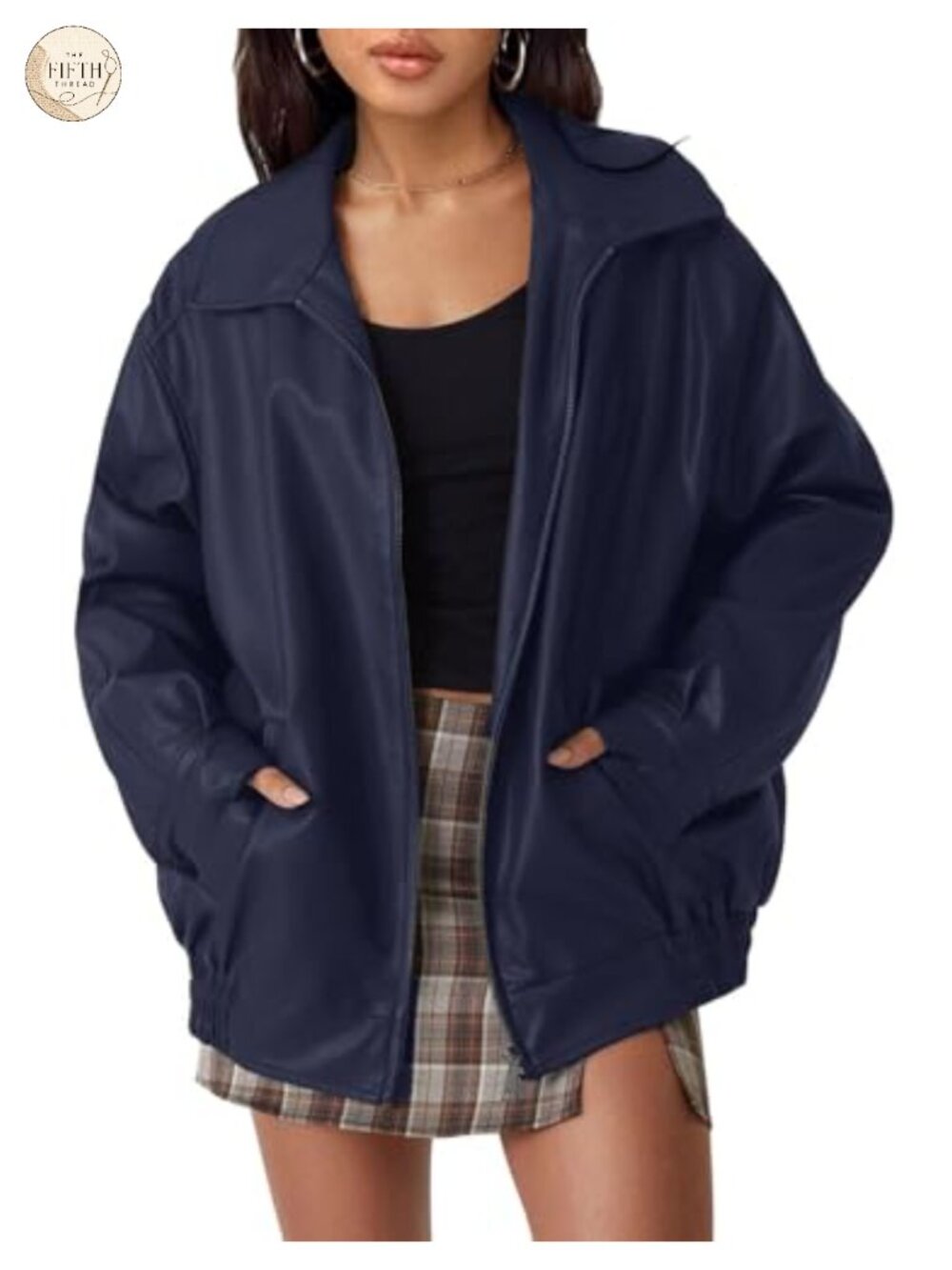 Oversized Faux Leather Bomber Jacket Zip Up Moto Coat